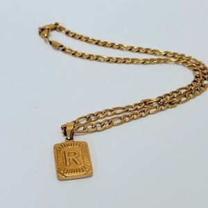 R Initial Gold-tone Pendant Necklace